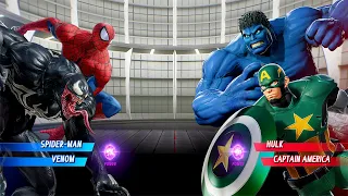 Spider-Man & Venom VS  Hulk & Captain America (Hardest AI) - Marvel vs Capcom: Who is The Best ?
