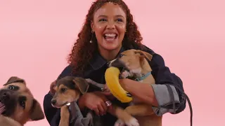 Tessa Thompson Plays With Puppies