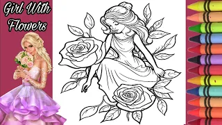 Learn How to Colouring Beautiful Girl with Flowers 🌹 Coloring Book Page/ Drawing for Kids/