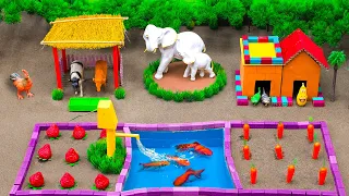 DIY Farm Diorama with mini house contruction giant elephant | mini Wooden bridge | water pump #98