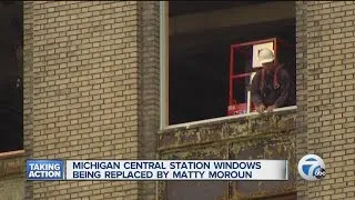 Windows being replaced at Michigan Central Depot