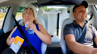 Tesla Accelerating While Wife Drinks Water Prank | SO RUDE!!