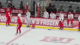 A look at Boston University's Wednesday practice at the NCAA Men's Frozen Four