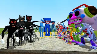 ALL FNAF 1-9 SECURITY BREACH ANIMATRONICS VS ALL CARTOON CAT VS ALL HUGGY WUGGYS! Garry's Mod (FNAF)