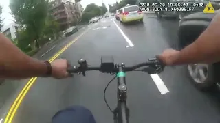 Bodycam video shows APD officer borrowing cyclist's bike to catch up with murder suspect