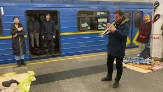 Ukrainian National Anthem played on Trumpet in Bomb Shelter