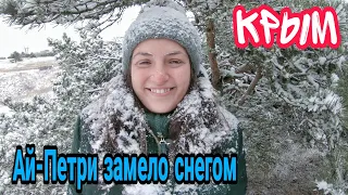 Зима в Крыму: на Ай-Петри выпал снег, все катаются на санках. Крым, Ялта, январь 2021