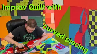 Modern Improv Block with Curved Piecing: Crazy Quilt made with Solid Scraps (More is More!)