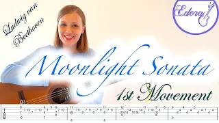 MOONLIGHT SONATA Fingerstyle Guitar Tutorial with On-Screen Tab - 1st Movement - Beethoven