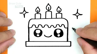 How to draw a cute cake with coloring, step by step, draw cute things