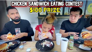 $100 CASH PRIZE SPICY CHICKEN SANDWICH EATING CONTEST IN Las Vegas!! #RainaisCrazy