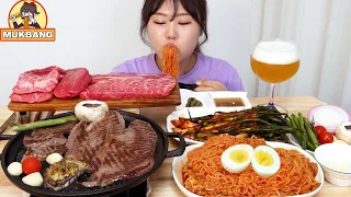 ASMR Mukbang | Assorted grilled beef and New Yeoljjolmyeon newly released. And beer 🍺