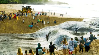 RIVER WAVES CREATED BY PROFESSIONAL SURFERS