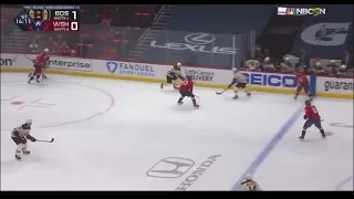 Tom Wilson checks Bruin into bench