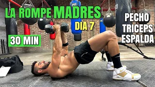 Rutina De Pecho Triceps Y Espalda en Casa Rápida (33 Minutos) La Rompe Madres Día 7