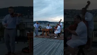 Gipsy cimbalom band on the roof of Lucerna. Juraj Stieranka, Lubomír Gašpar, Ivan Herák, Marek Boldi