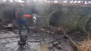 Unclogging Giant Triple Culvert Clog