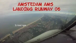 Amsterdam:  Approach and landing on runway 06 at Schiphol airport. AMS / EHAM. With ATC and ATIS. 4k