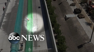 10-year-old boy tumbles off water slide onto concrete