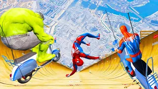 GTA 5 SPIDERMAN vs MEGA RAMP JUMP 597( Spider-Man Jumps with Cars & Bikes)