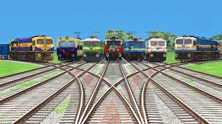 7 TRAINS CROSSING EACH OTHER ON BUMPY FORKED RAILROAD CROSSING | Train Simulator #railroad