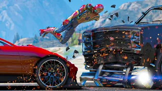 GTA 5 Iron Spiderman No Seatbelt Car Crashes - Spider-Man Ragdolls Compilation #8