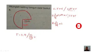 hitunglah keliling bangun datar berikut  3/4 lingkaran jari jari 14 cm