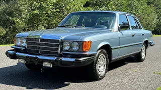 The Bank Vault W116 1978 Mercedes-Benz 300SD in Silver Blue Exterior walk around video 8/20/23