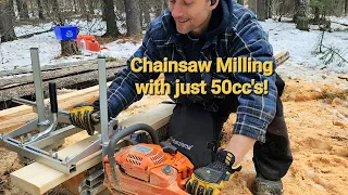 Logs to Lumber with a Ripping Chain compared to a Stock Chain on a Small 50cc Chainsaw.