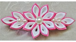 DIY kanzashi flower hairclip, kanzashi flower tutorial, how to, kanzashi flores de cinta