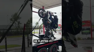 BMW S1000RR wheelie fail | FLIPPED the bike - saved by the straps | WHEELIE MACHINE