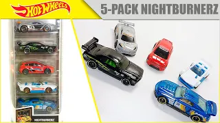 Набор машинок HOT WHEELS Nightburnerz 5-Pack 2020 | Renault, Dodge, Ford, Track Manga, Mustang