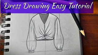 How to draw  beautiful dress/clothes drawing design easy Fashion illustration sketching step by step