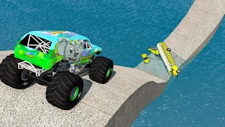 Impossible Spiral Bridge Crossing Cars Vs Cliff and Deep Water - BeamNG.Drive