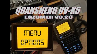 Quansheng UV K5 Egzumer v0.20 Menu Options & Settings