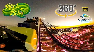 VR 360 5K Steel Eel Roller Coaster at Sunset On Ride Back Seat POV SeaWorld San Antonio 2021 12 12