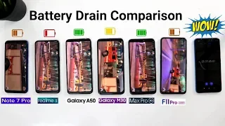 Redmi Note 7 Pro Vs Samsung A50 Vs M30 Vs Realme 3 Vs Max Pro M2 Vs Oppo F11 Pro Battery Drain