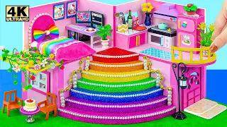 How To Build Amazing Tiny Pink Villa With Big Cardboard Rainbow Stairs for Pet | DIY Miniature House