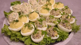 A simple recipe for a delicious appetizer - Stuffed Eggs. Three types of delicious FILLING