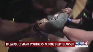 Oklahoma police department defends officers laughing about, violently arresting woman, 70, in mental