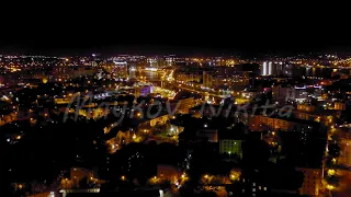 Astrakhan, Russia. View of the city of Astrakhan at night. The embankment of the Volga backwater, Ae