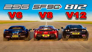 Ferrari V12 vs V8 vs V6: ARRANCONES