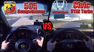 RACE: 2017 Abarth 595 vs Honda Civic VTEC Turbo (0-230km/h) POV- Acceleration, Top speed TEST✔