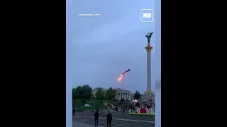 Crowd cheering as drone shot down over central Kyiv