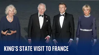 King and Queen arrive at Versailles for state banquet with Emmanuel Macron