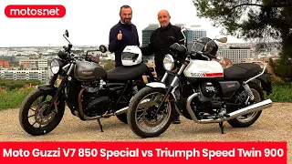 🔥Moto Guzzi V7 850 Special vs Triumph Speed Twin 900 / Prueba comparativa "clásicas"/ 4K / motos.net