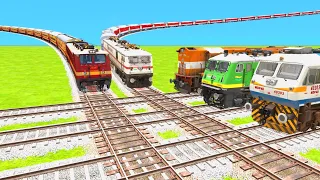 5 TRAINS RUNNING ON DIAMOND BRANCHED RAILROAD CROSSING | Indian Train Simulator 2023