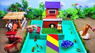 DIY mini Farm Diorama with house for Cow, Pig | Mini Hand Pump Supply Water Pool for animal #9