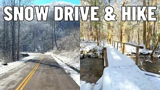 Snowy Drive & Frozen Waterfall Hike In The Great Smoky Mountains National Park