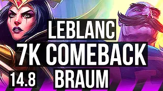 LEBLANC & Sivir vs BRAUM & Miss Fortune (SUP) | 7k comeback, 900+ games, 33k DMG | NA Master | 14.8